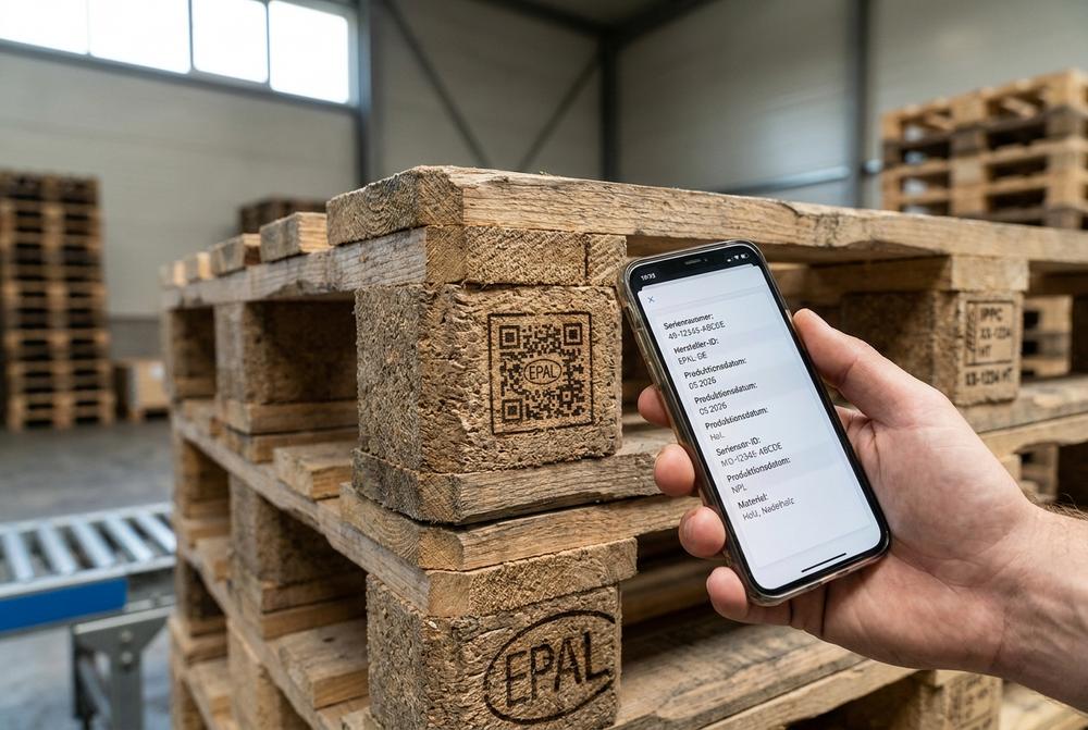 Stapler transportiert EPAL QR Paletten direkt im Logistiklager